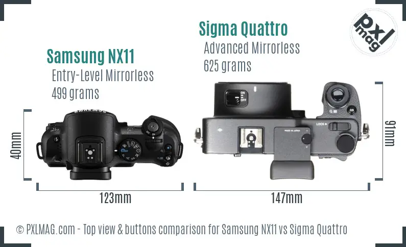 Samsung NX11 vs Sigma Quattro top view buttons comparison