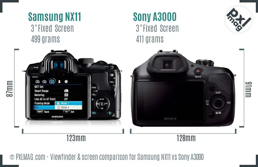Samsung NX11 vs Sony A3000 Screen and Viewfinder comparison