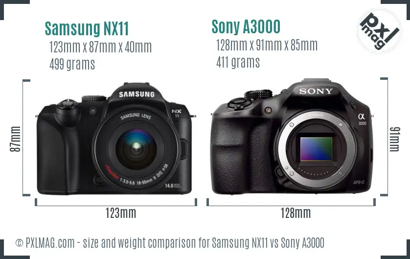 Samsung NX11 vs Sony A3000 size comparison