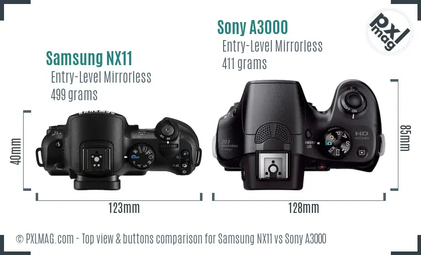 Samsung NX11 vs Sony A3000 top view buttons comparison