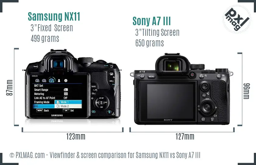 Samsung NX11 vs Sony A7 III Screen and Viewfinder comparison