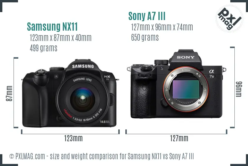 Samsung NX11 vs Sony A7 III size comparison