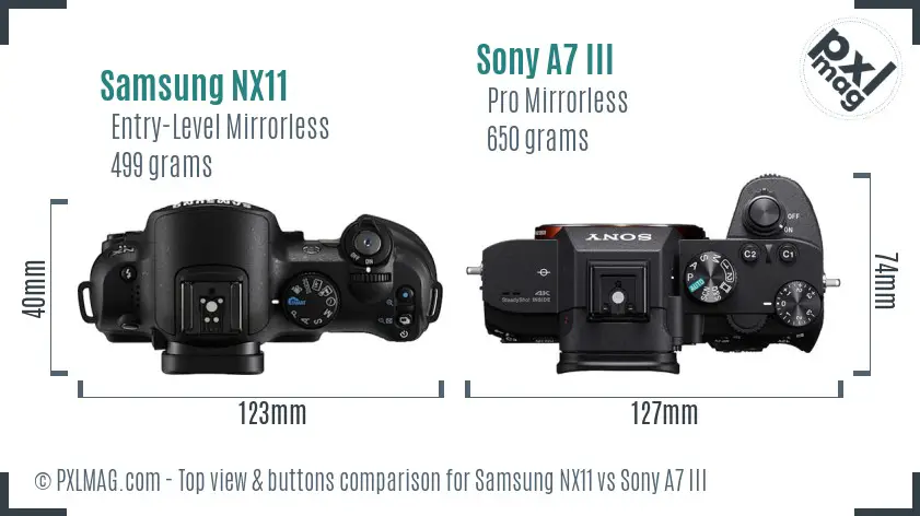 Samsung NX11 vs Sony A7 III top view buttons comparison