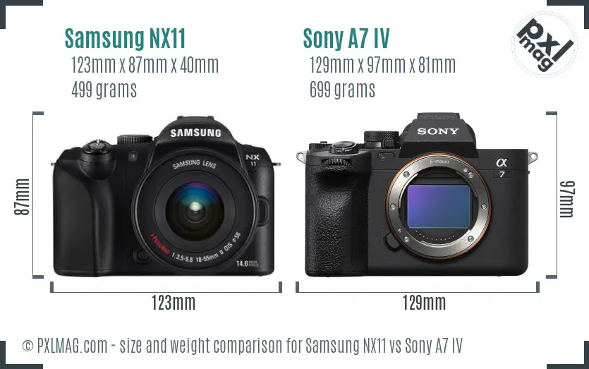 Samsung NX11 vs Sony A7 IV size comparison