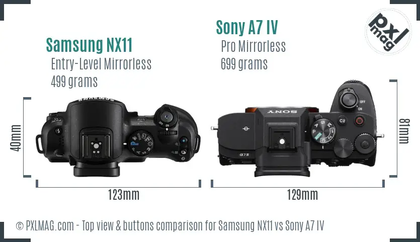 Samsung NX11 vs Sony A7 IV top view buttons comparison