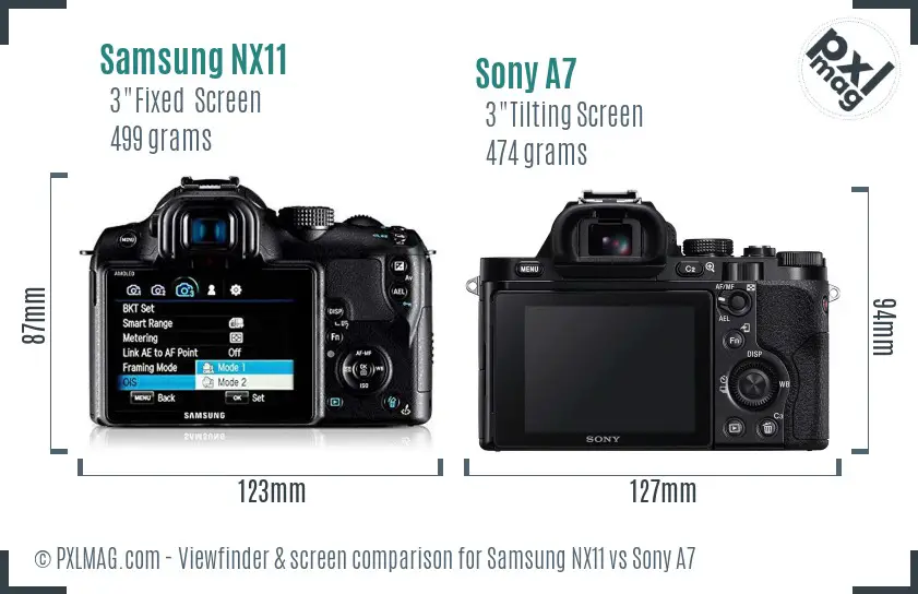 Samsung NX11 vs Sony A7 Screen and Viewfinder comparison