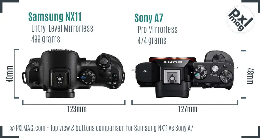 Samsung NX11 vs Sony A7 top view buttons comparison