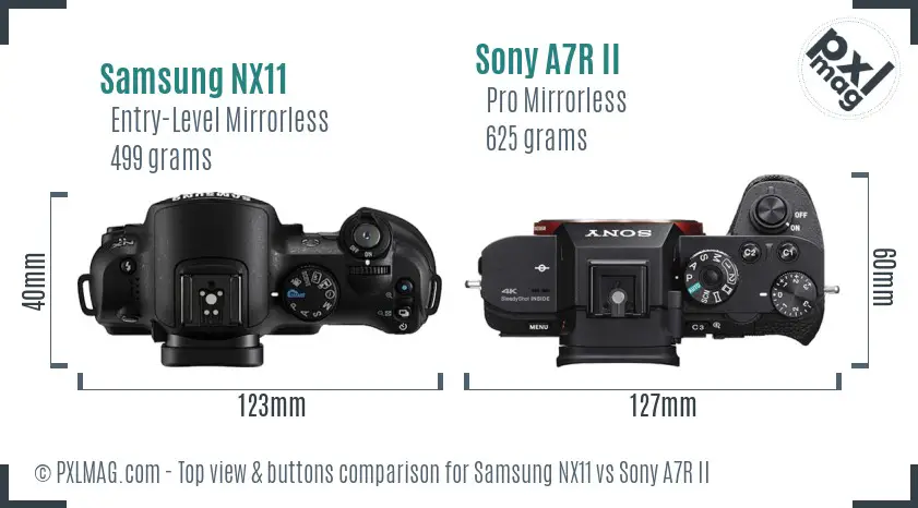Samsung NX11 vs Sony A7R II top view buttons comparison