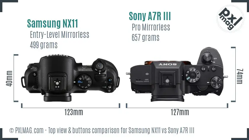 Samsung NX11 vs Sony A7R III top view buttons comparison