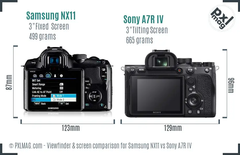 Samsung NX11 vs Sony A7R IV Screen and Viewfinder comparison