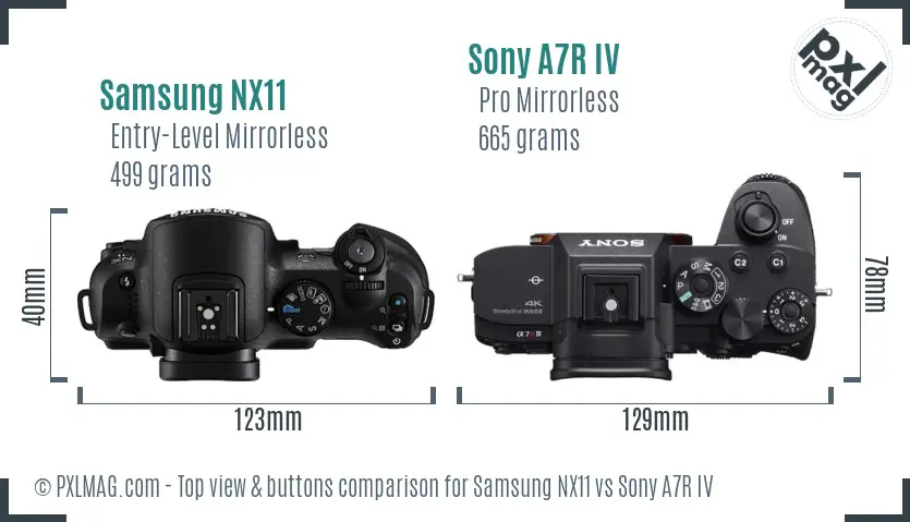 Samsung NX11 vs Sony A7R IV top view buttons comparison