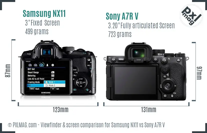 Samsung NX11 vs Sony A7R V Screen and Viewfinder comparison