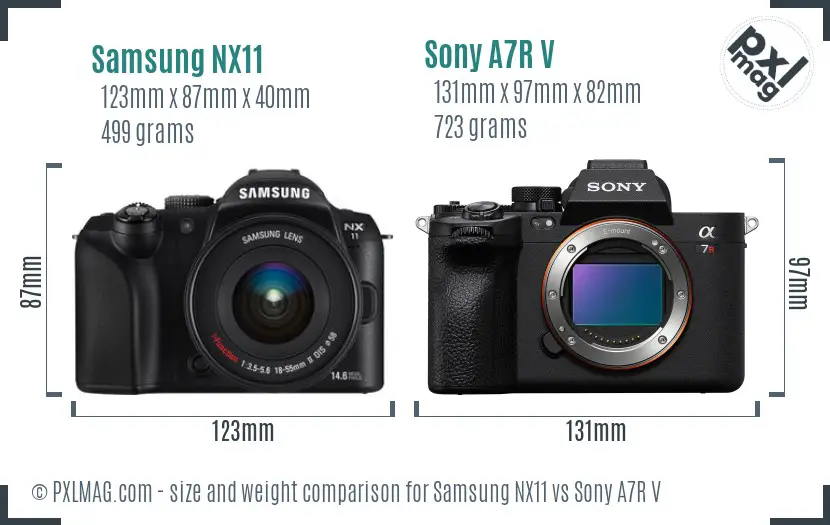 Samsung NX11 vs Sony A7R V size comparison