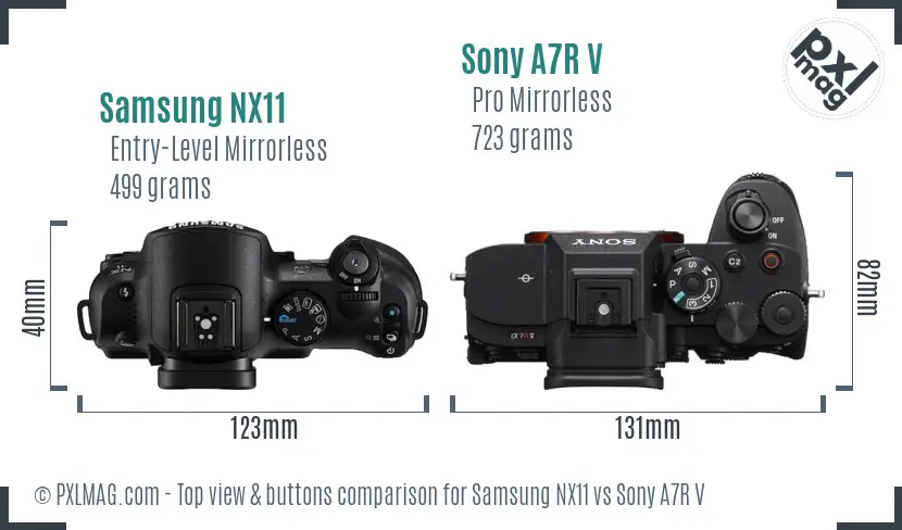 Samsung NX11 vs Sony A7R V top view buttons comparison