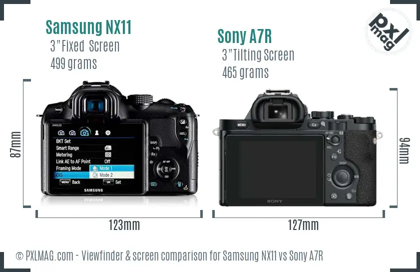 Samsung NX11 vs Sony A7R Screen and Viewfinder comparison