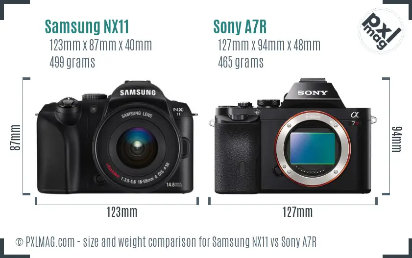 Samsung NX11 vs Sony A7R size comparison