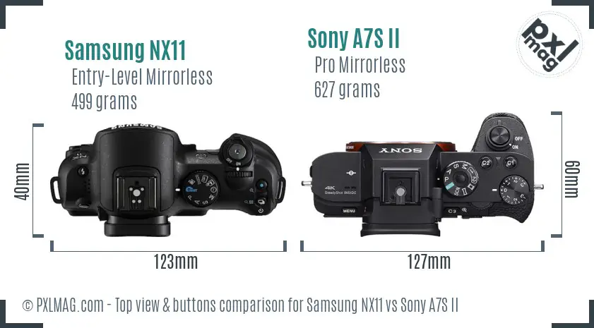 Samsung NX11 vs Sony A7S II top view buttons comparison