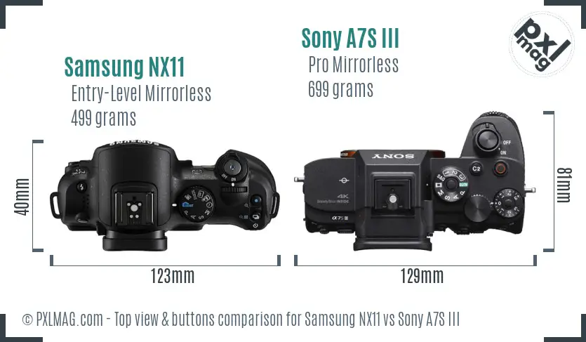 Samsung NX11 vs Sony A7S III top view buttons comparison
