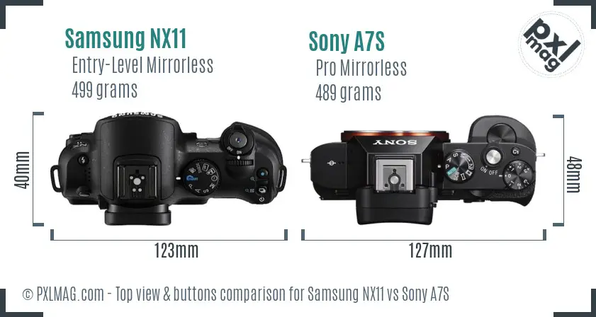 Samsung NX11 vs Sony A7S top view buttons comparison