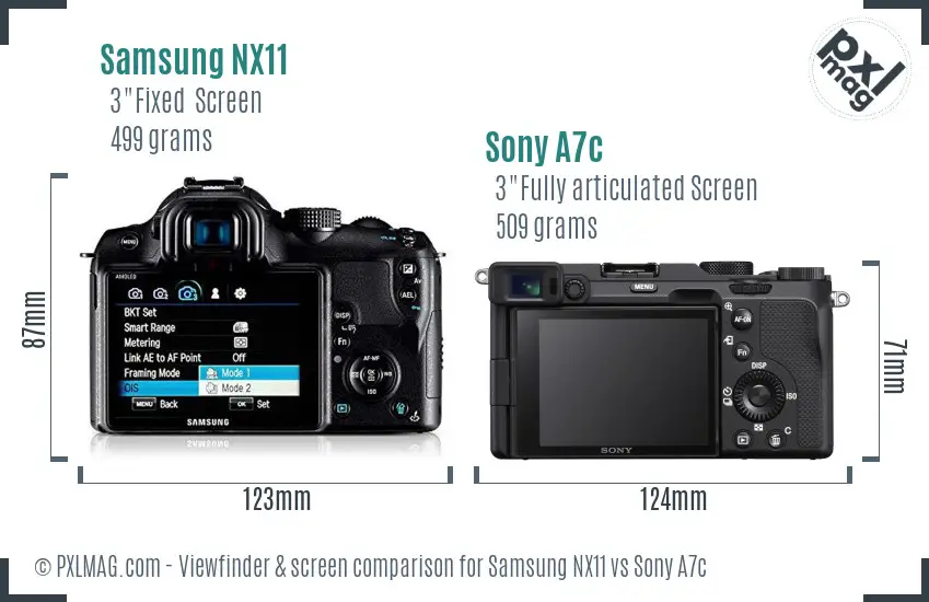 Samsung NX11 vs Sony A7c Screen and Viewfinder comparison