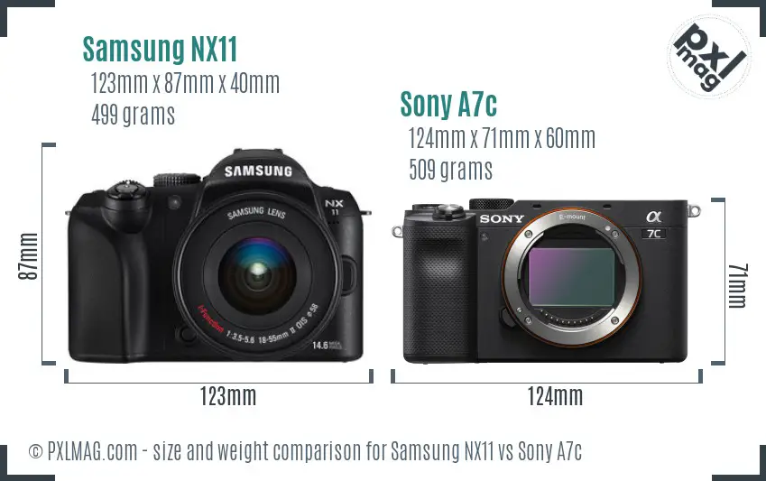 Samsung NX11 vs Sony A7c size comparison