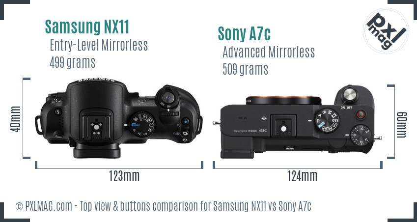 Samsung NX11 vs Sony A7c top view buttons comparison