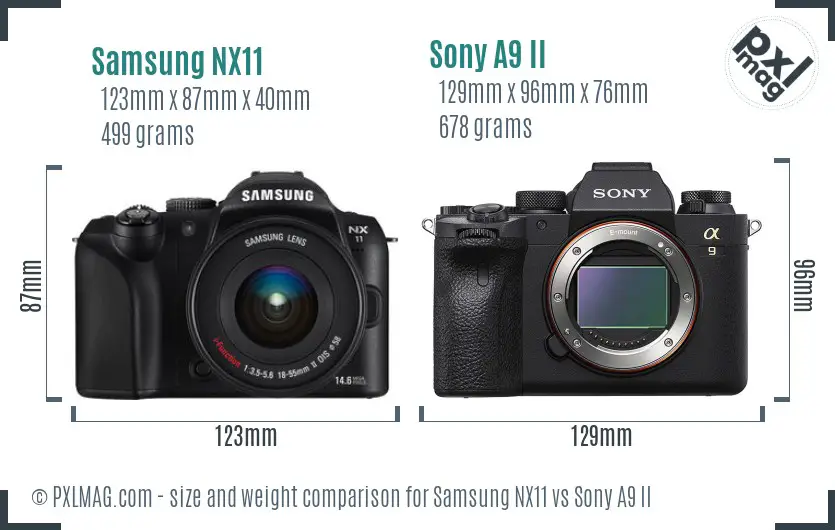Samsung NX11 vs Sony A9 II size comparison