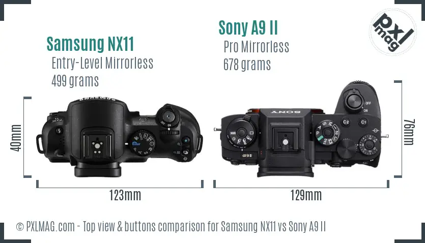 Samsung NX11 vs Sony A9 II top view buttons comparison
