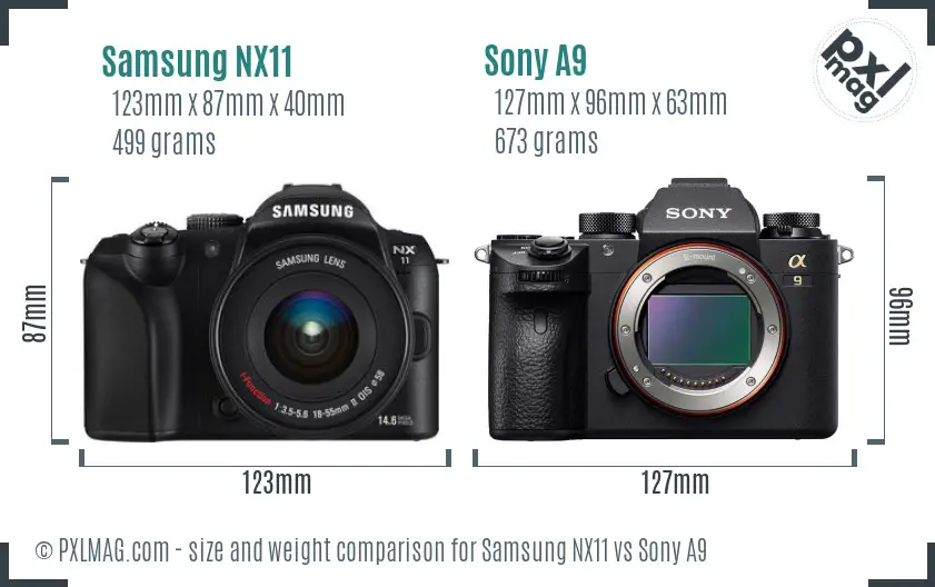 Samsung NX11 vs Sony A9 size comparison
