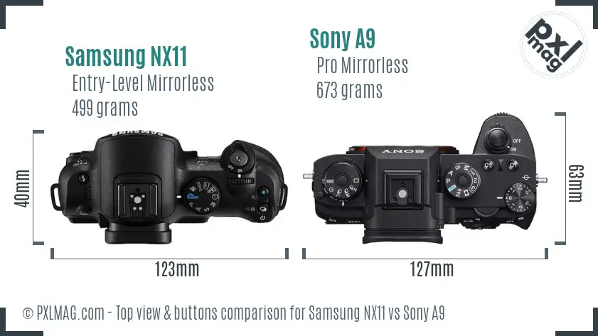 Samsung NX11 vs Sony A9 top view buttons comparison