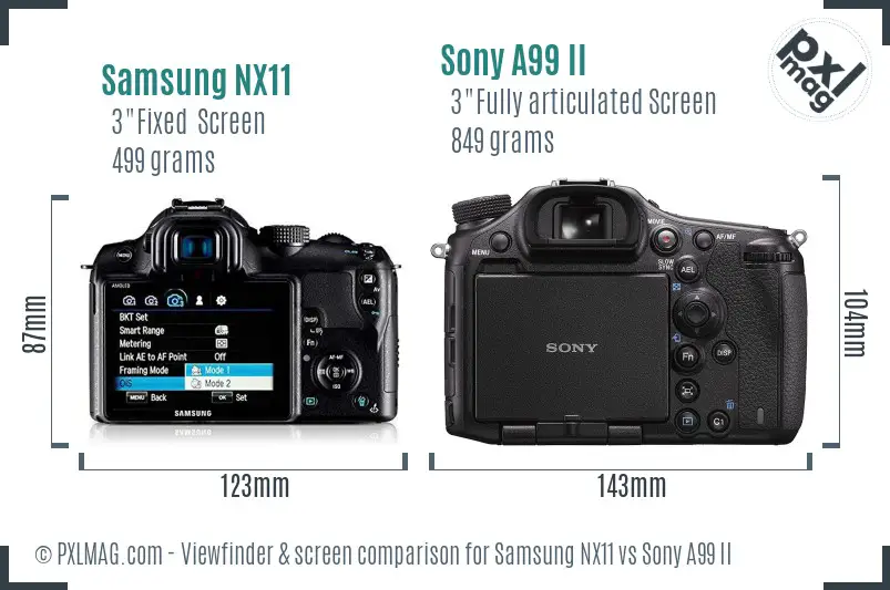 Samsung NX11 vs Sony A99 II Screen and Viewfinder comparison