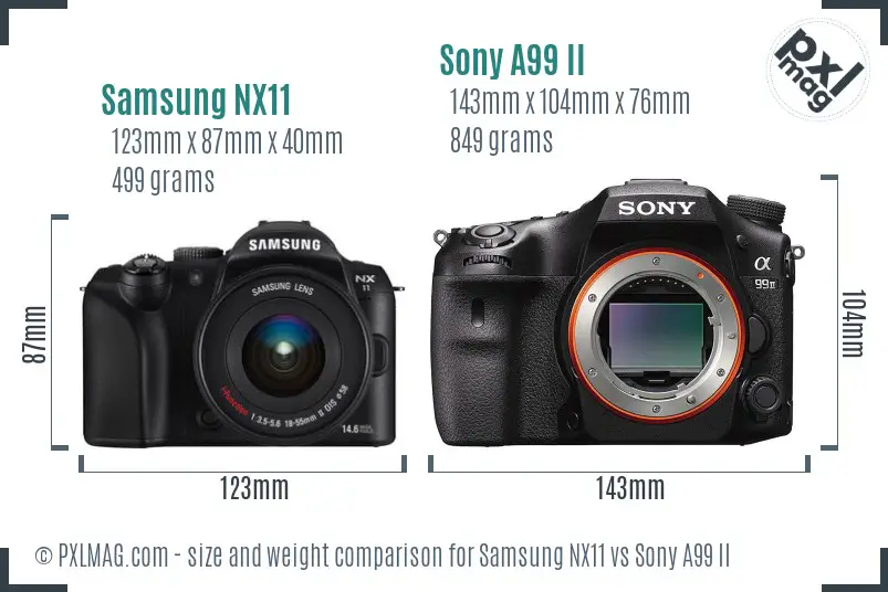 Samsung NX11 vs Sony A99 II size comparison