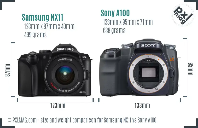 Samsung NX11 vs Sony A100 size comparison