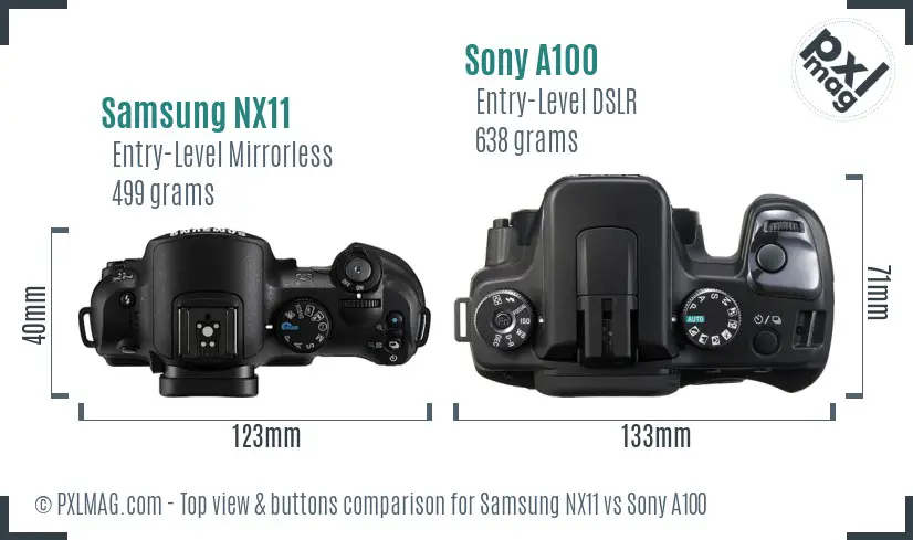 Samsung NX11 vs Sony A100 top view buttons comparison