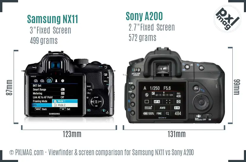 Samsung NX11 vs Sony A200 Screen and Viewfinder comparison