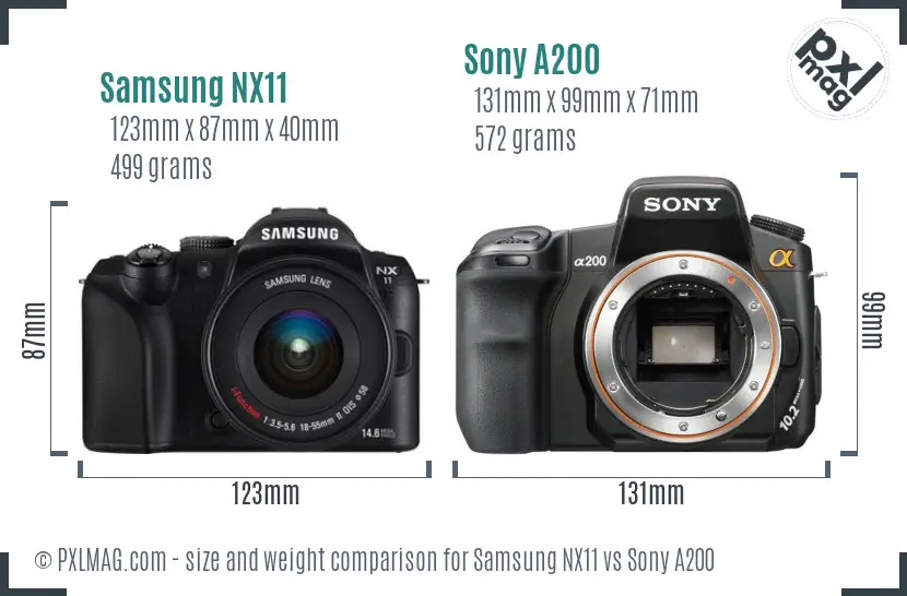 Samsung NX11 vs Sony A200 size comparison