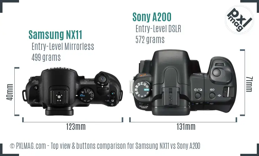 Samsung NX11 vs Sony A200 top view buttons comparison