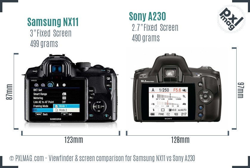 Samsung NX11 vs Sony A230 Screen and Viewfinder comparison