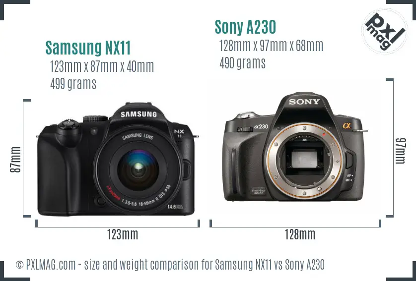 Samsung NX11 vs Sony A230 size comparison