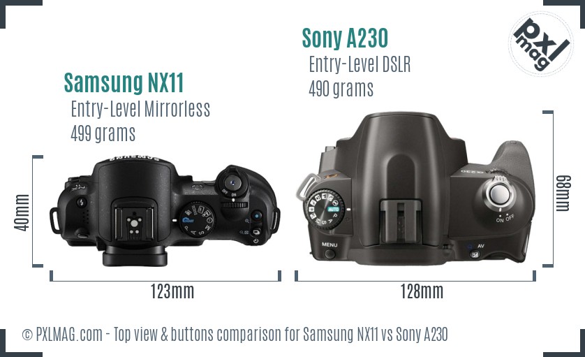 Samsung NX11 vs Sony A230 top view buttons comparison