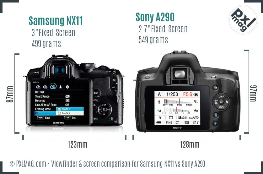 Samsung NX11 vs Sony A290 Screen and Viewfinder comparison