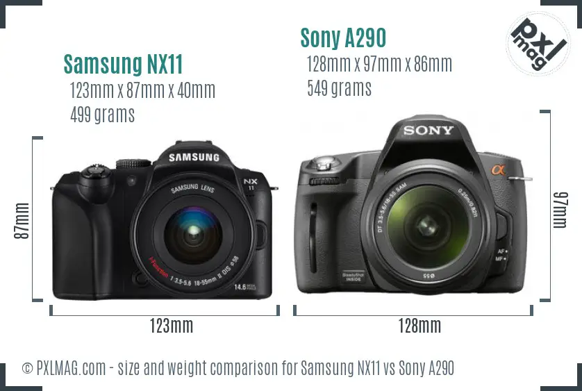 Samsung NX11 vs Sony A290 size comparison
