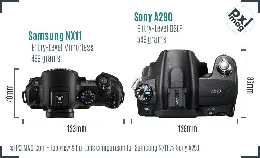 Samsung NX11 vs Sony A290 top view buttons comparison