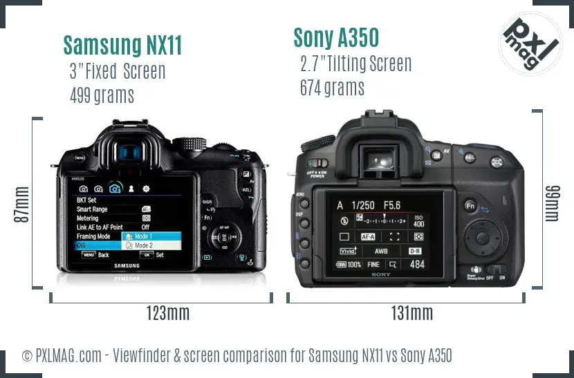 Samsung NX11 vs Sony A350 Screen and Viewfinder comparison