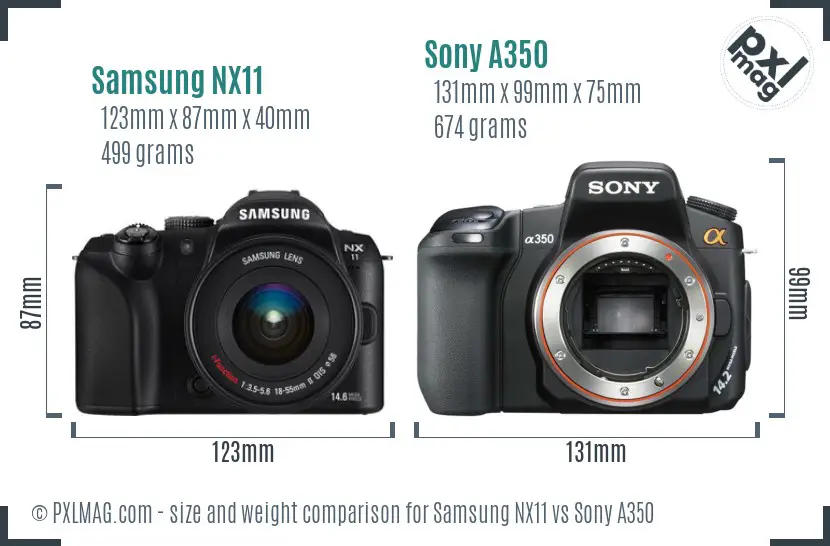 Samsung NX11 vs Sony A350 size comparison