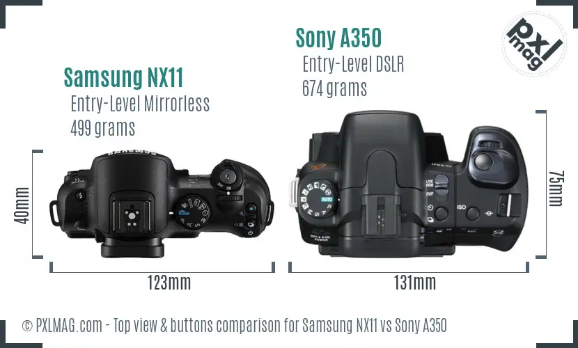 Samsung NX11 vs Sony A350 top view buttons comparison
