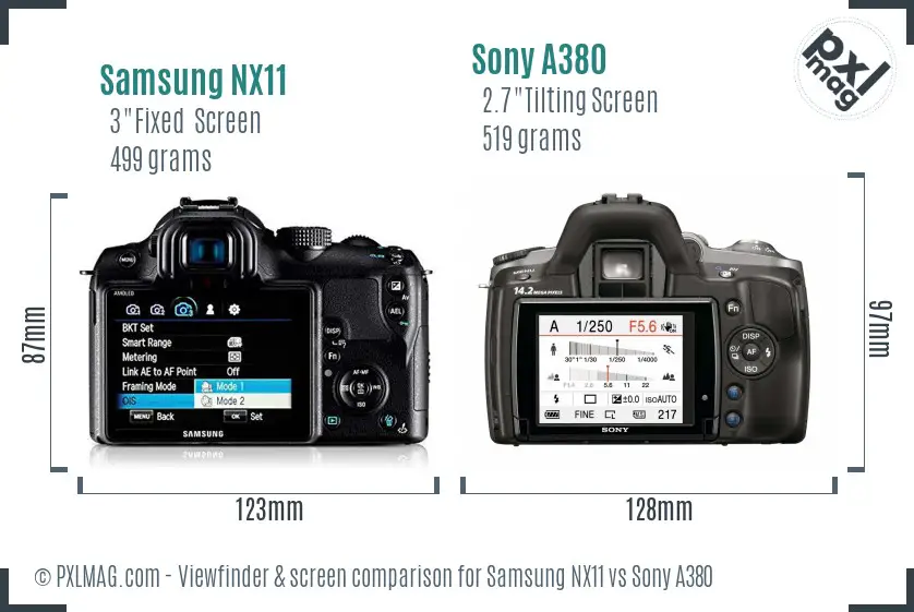 Samsung NX11 vs Sony A380 Screen and Viewfinder comparison