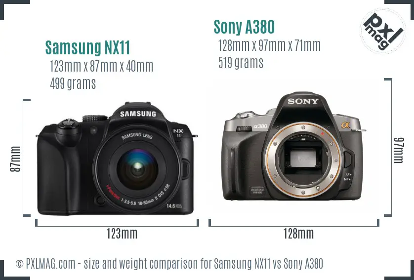 Samsung NX11 vs Sony A380 size comparison