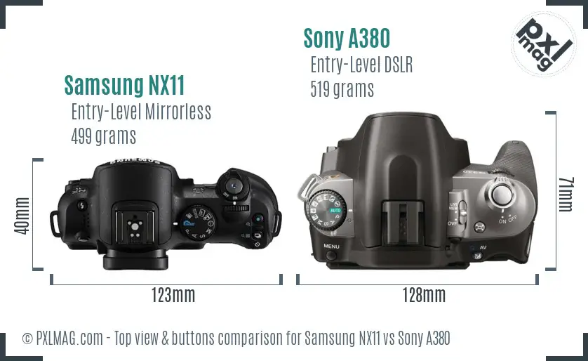 Samsung NX11 vs Sony A380 top view buttons comparison