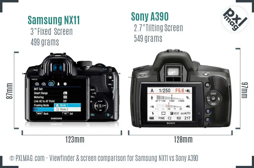 Samsung NX11 vs Sony A390 Screen and Viewfinder comparison